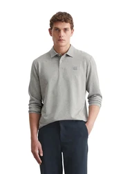 Marc O'Polo Langarm-Poloshirt Khaki/Hellgrau/Grau