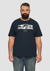s.Oliver Kurzarmshirt T-Shirt mit Crew Neck und Frontprint Artwork Dunkelblau/Blau/Hellblau