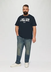 s.Oliver Kurzarmshirt T-Shirt mit Crew Neck und Frontprint Artwork Dunkelblau/Blau/Hellblau