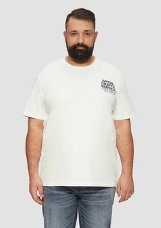 s.Oliver Kurzarmshirt T-Shirt mit Crew Neck und Frontprint Artwork Weiß/Creme/Beige