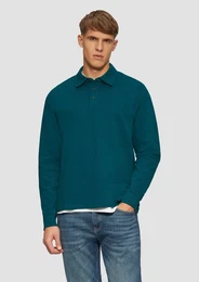 Langarmshirt Strukturiertes Langarm-Poloshirt im Relaxed Fit Logo