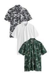 Next Poloshirt Poloshirts aus Jersey im 3er-Pack Dunkelgrün/Dunkelblau/Grün/Weiß