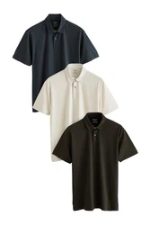 Next Poloshirt Poloshirts aus Jersey im 3er-Pack Dunkelblau/Beige/Khaki/Braun