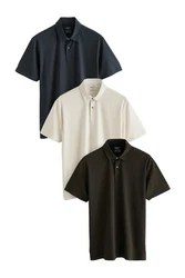 Next Poloshirt Poloshirts aus Jersey im 3er-Pack Dunkelblau/Beige/Khaki/Braun