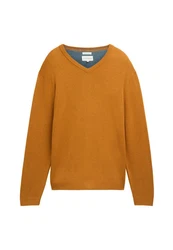 TOM TAILOR Strickpullover V-Neck (1-tlg) Braun/Orange/Gelb