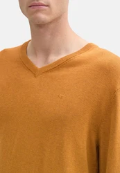TOM TAILOR Strickpullover V-Neck (1-tlg) Braun/Orange/Gelb