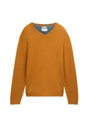 TOM TAILOR Strickpullover V-Neck (1-tlg) Braun/Orange/Gelb