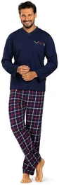 Pyjama Herren Schlafanzug lang mit karierter Hose (Packung, 1 Stck) mit Brusttasche