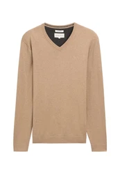 TOM TAILOR Strickpullover V-Neck (1-tlg) Beige/Braun