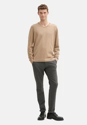 TOM TAILOR Strickpullover V-Neck (1-tlg) Beige/Braun