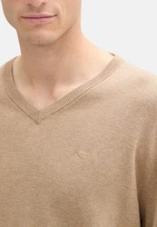 TOM TAILOR Strickpullover V-Neck (1-tlg) Beige/Braun