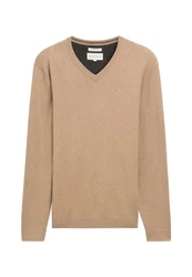 TOM TAILOR Strickpullover V-Neck (1-tlg) Beige/Braun
