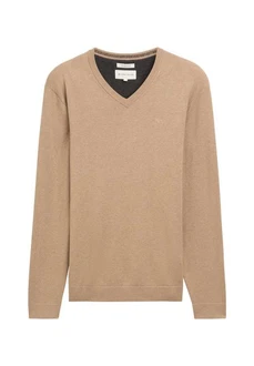 TOM TAILOR Strickpullover V-Neck (1-tlg) Beige/Braun