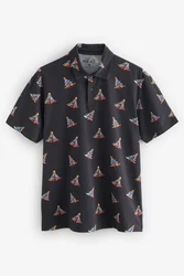 Next Poloshirt Polo-Shirt im weihnachtlichen Print Schwarz/Dunkelgrau/Dunkelblau/Blau