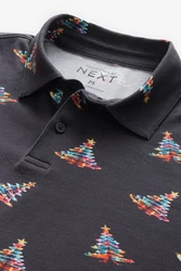 Next Poloshirt Polo-Shirt im weihnachtlichen Print Schwarz/Dunkelgrau/Dunkelblau/Blau
