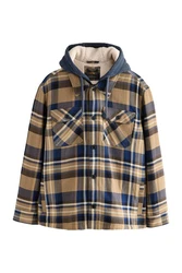 Next Hemdjacke mit Teddyfutter und Kapuze Hellblau/Beige/Braun/Blau