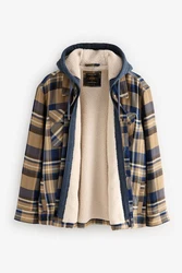 Next Hemdjacke mit Teddyfutter und Kapuze Hellblau/Beige/Braun/Blau