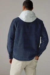 Next Hemdjacke mit Borgfutter und Kapuze (1-St) Dunkelblau/Hellblau/Blau
