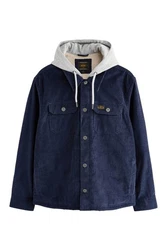 Next Hemdjacke mit Borgfutter und Kapuze (1-St) Dunkelblau/Hellblau/Blau