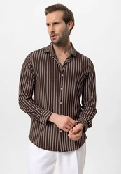 Antioch Blusenshirt Libreville Slim Fit Braun/Dunkelbraun