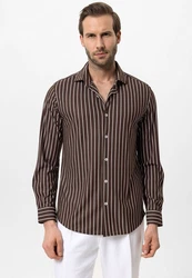 Antioch Blusenshirt Libreville Slim Fit Braun/Dunkelbraun