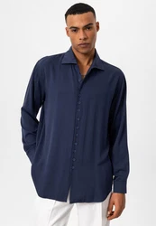 Antioch Blusenshirt Marino Open Collar Relax Fit Long Sleeve Dunkelblau/Blau
