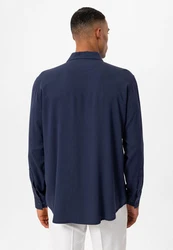 Antioch Blusenshirt Marino Open Collar Relax Fit Long Sleeve Dunkelblau/Blau