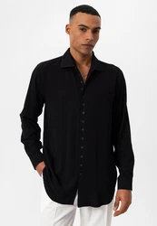 Antioch Blusenshirt Marino Open Collar Relax Fit Long Sleeve Marino