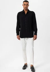 Antioch Blusenshirt Marino Open Collar Relax Fit Long Sleeve Marino