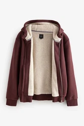 Next Kapuzenfleecejacke Teddyfell mit Reißverschluss (1-St) Dunkelrot/Bordeaux/Braun