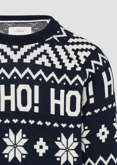 s.Oliver Strickpullover Weihnachtspullover Lila/Dunkelblau/Weiß/Gelb/Blau/Hellblau