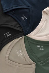 Next Unterhemd T-Shirts mit V-Ausschnitt V-Shirt (5er-Pack) Khaki/Dunkelblau/Beige/Dunkelgrün/Hellblau