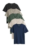 Next Unterhemd T-Shirts mit V-Ausschnitt V-Shirt (5er-Pack) Khaki/Dunkelblau/Beige/Dunkelgrün/Hellblau