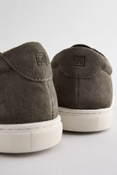 Next Lederturnschuhe Sneaker Dunkelgrün/Khaki/Grau/Dunkelbraun