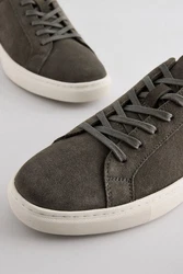 Next Lederturnschuhe Sneaker Dunkelgrün/Khaki/Grau/Dunkelbraun