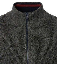 CASAMODA Troyer Sweatjacke Strickjacke Strickpullover Dunkelgrau/Grau/Dunkelgrün