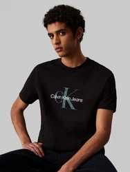 Calvin Klein Jeans Rundhalsshirt TEXTURED MONOLOGO TEE Schwarz/Grün