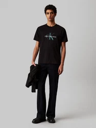 Calvin Klein Jeans Rundhalsshirt TEXTURED MONOLOGO TEE Schwarz/Grün