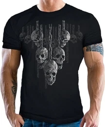 T-Shirt fr Occult Gothic Dark Fans: Chained Skulls