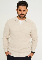 CARISMA Strickpullover CRALYTUS Polo-Kragen Beige/Rot/Khaki/Hellblau