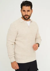 CARISMA Strickpullover CRALYTUS Polo-Kragen Beige/Rot/Khaki/Hellblau