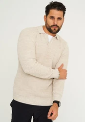 CARISMA Strickpullover CRALYTUS Polo-Kragen Beige/Rot/Khaki/Hellblau