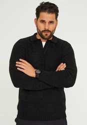 CARISMA Strickpullover CRALYTUS Polo-Kragen Schwarz/Rot/Hellblau/Dunkelgrau
