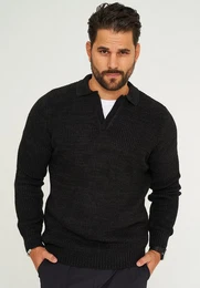 Strickpullover CRALYTUS Herren Grobstrick Pulli mit Polo-Kragen Winterpullover