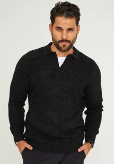 CARISMA Strickpullover CRALYTUS Polo-Kragen Schwarz/Rot/Hellblau/Dunkelgrau