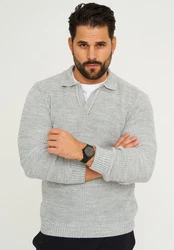 CARISMA Strickpullover CRALYTUS Polo-Kragen Grau/Hellgrau/Rot/Hellblau/Silber