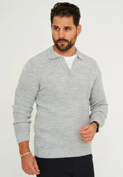 CARISMA Strickpullover CRALYTUS Polo-Kragen Grau/Hellgrau/Rot/Hellblau/Silber