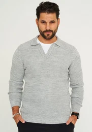 Strickpullover CRALYTUS Herren Grobstrick Pulli mit Polo-Kragen Winterpullover