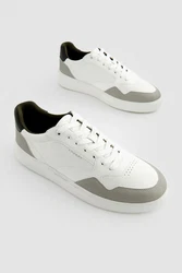 Next Flache Turnschuhe Sneaker Weiß/Creme/Dunkelgrün