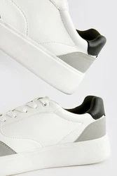 Next Flache Turnschuhe Sneaker Weiß/Creme/Dunkelgrün